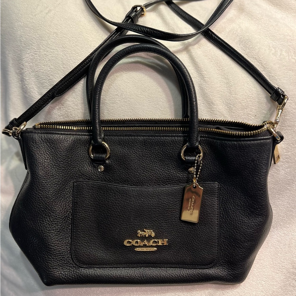Coach small black pebble leather small satchel handbag